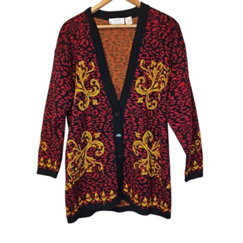 VTG Nordstrom Elegant Merino Wool Cardigan Sweater Womens Medium Baroque 90s